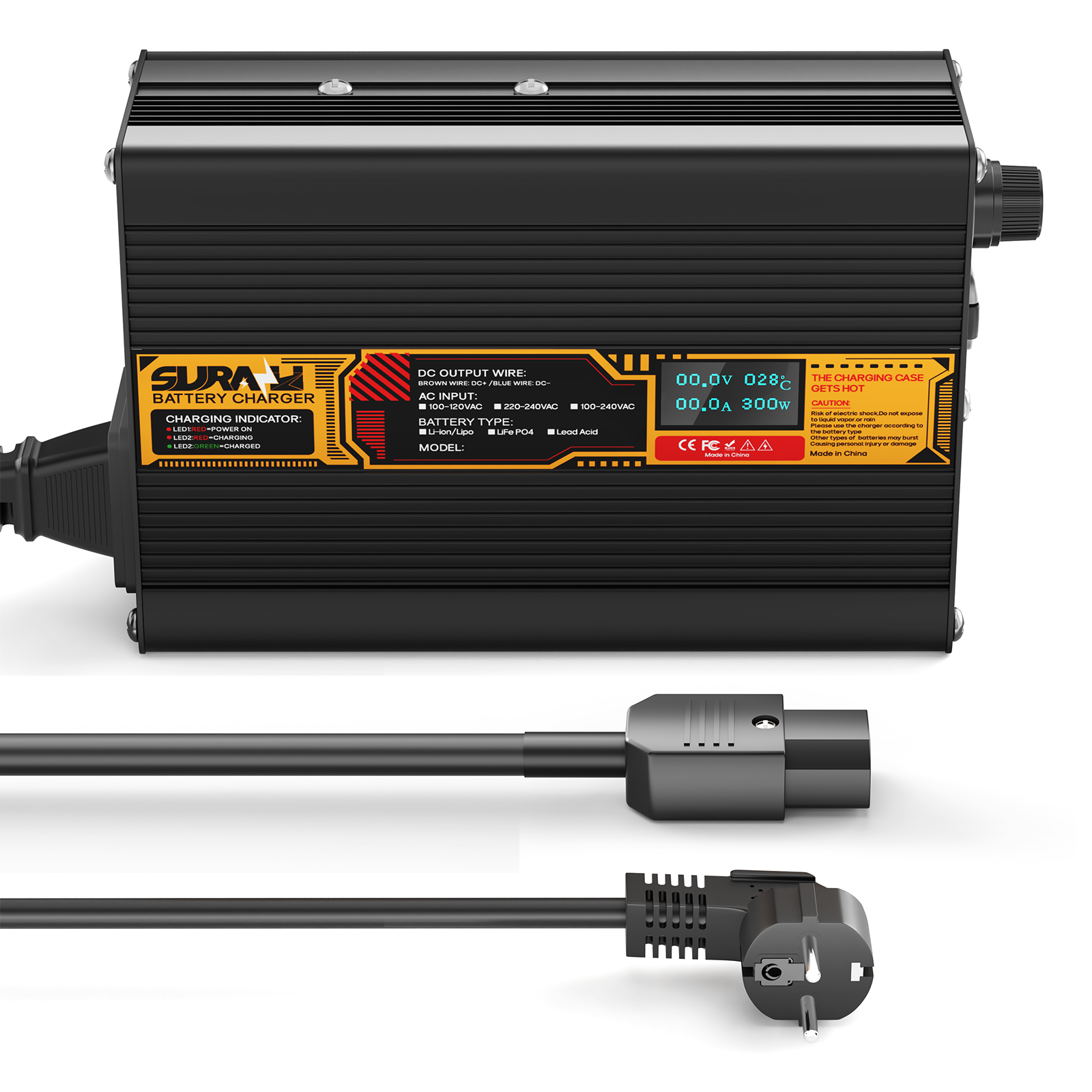 Suraziki Lead Acid Battery 60V 4A Battery Charger for 60V Lead Acid AGM GEL Deep Cycle and Auto Starting Batteries, LED Display, Full Protection，Aluminum alloy shell