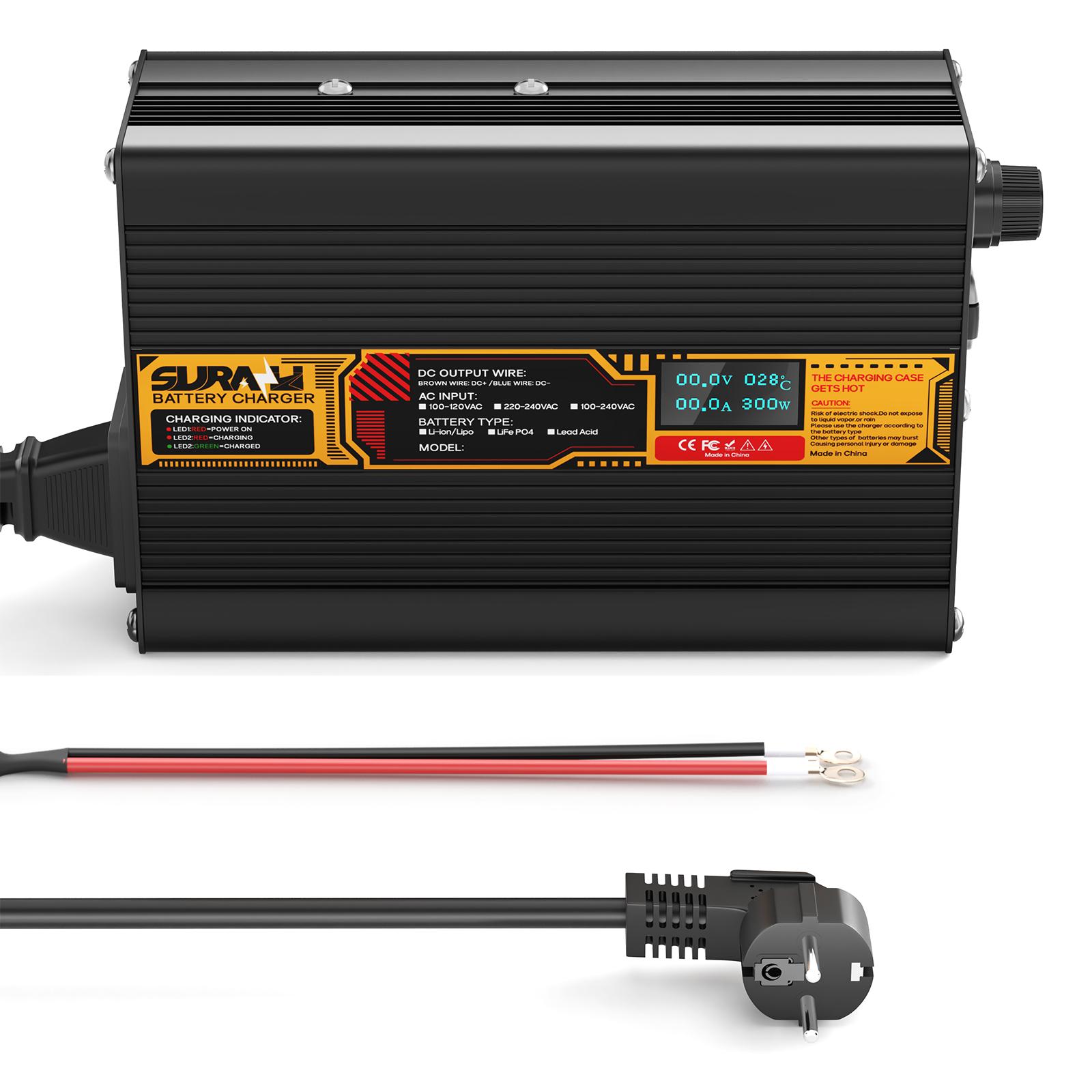 Suraziki LiFePO4 29,2 V 6 A Batterieladegerät für 24 V/25,6 V Lithium-Eisenphosphat-Batterien, LED-Anzeige, vollständiger Schutz