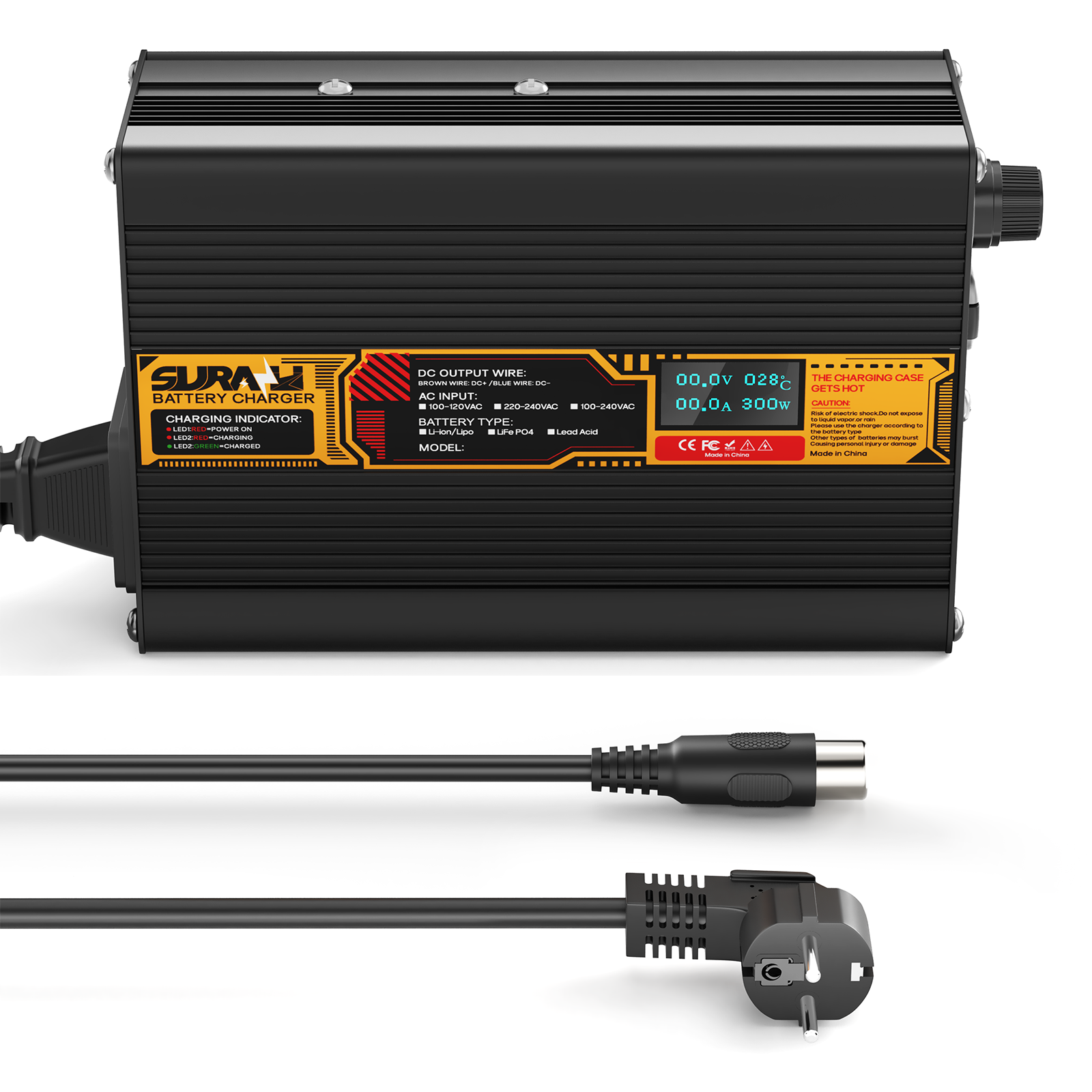 Suraziki Lead Acid Battery 72V 3A Battery Charger for 72V Lead Acid AGM GEL Deep Cycle and Auto Starting Batteries, LED Display, Full Protection，Aluminum alloy shell