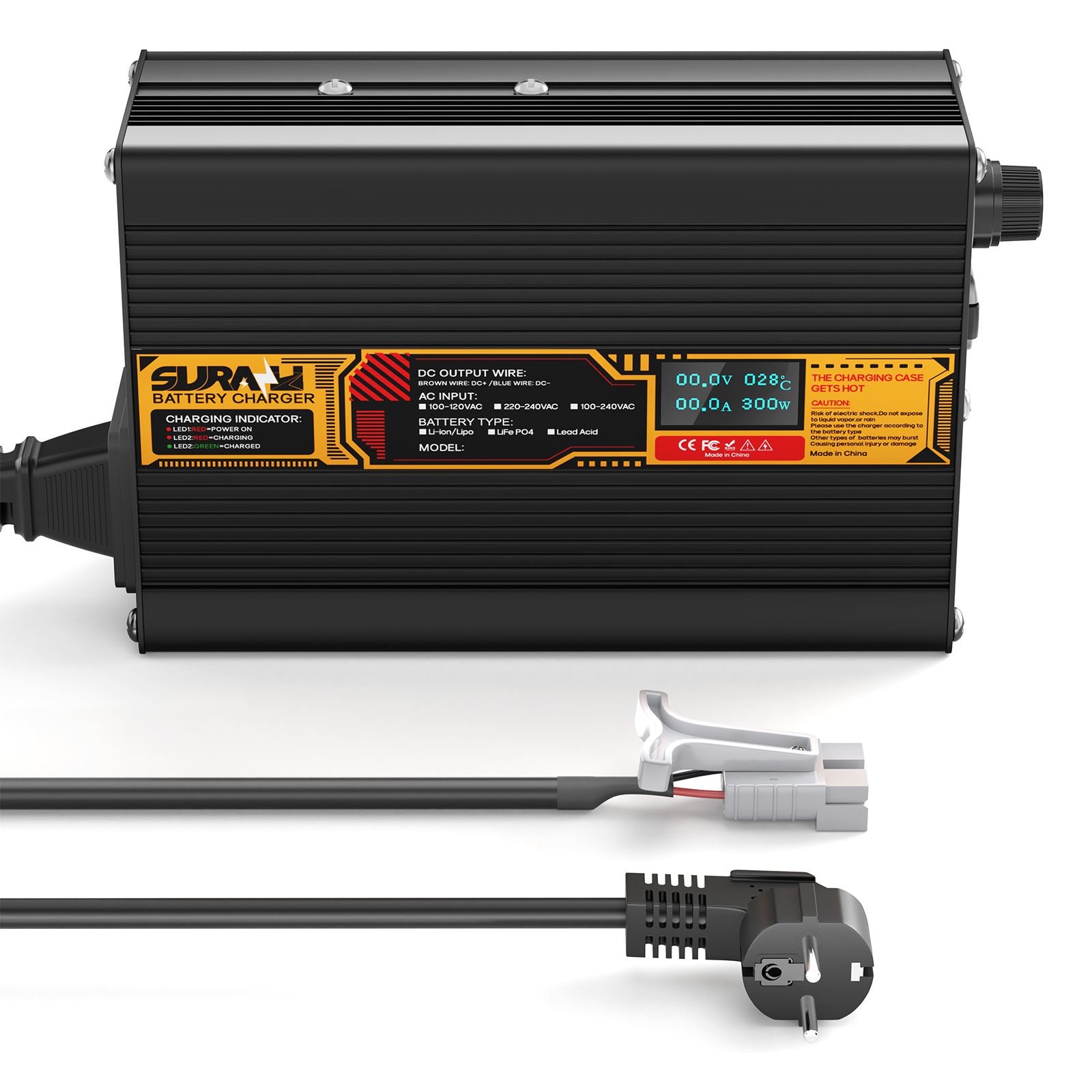 Suraziki LiFePO4 58,4 V 4 A Batterieladegerät für 48 V/51,2 V Lithium-Eisenphosphat-Batterien, LED-Anzeige, vollständiger Schutz