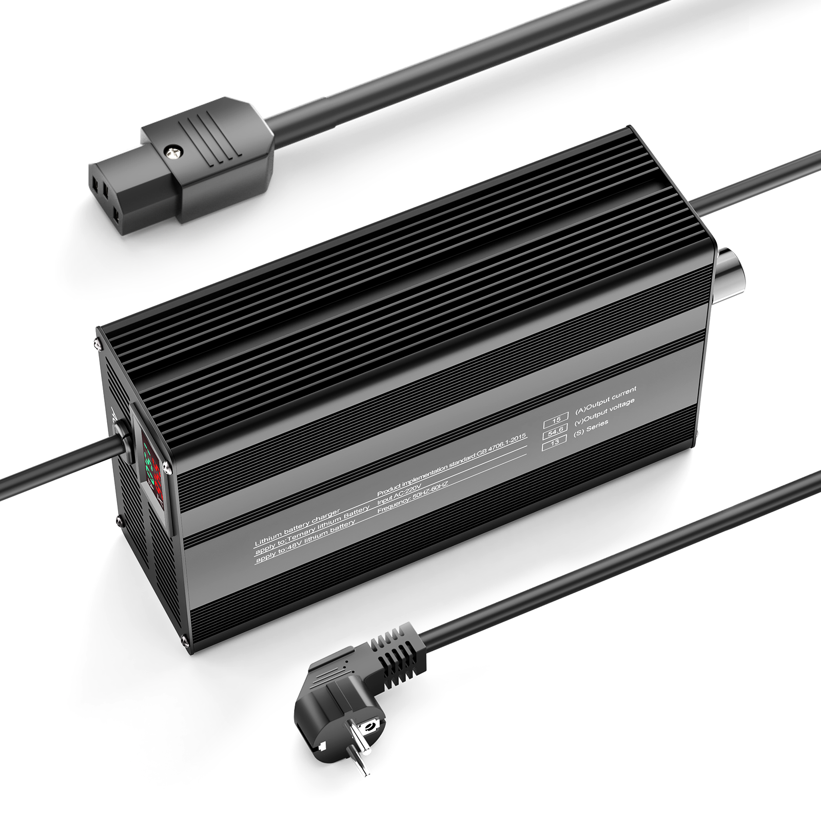 Suraziki 54.6V 1-15A Current Adjustable Lithium Battery Charger for 13S 48.1V Li-Ion/Ternary Lithium/Polymer Batteries, Ebike Scooter Battery Charger