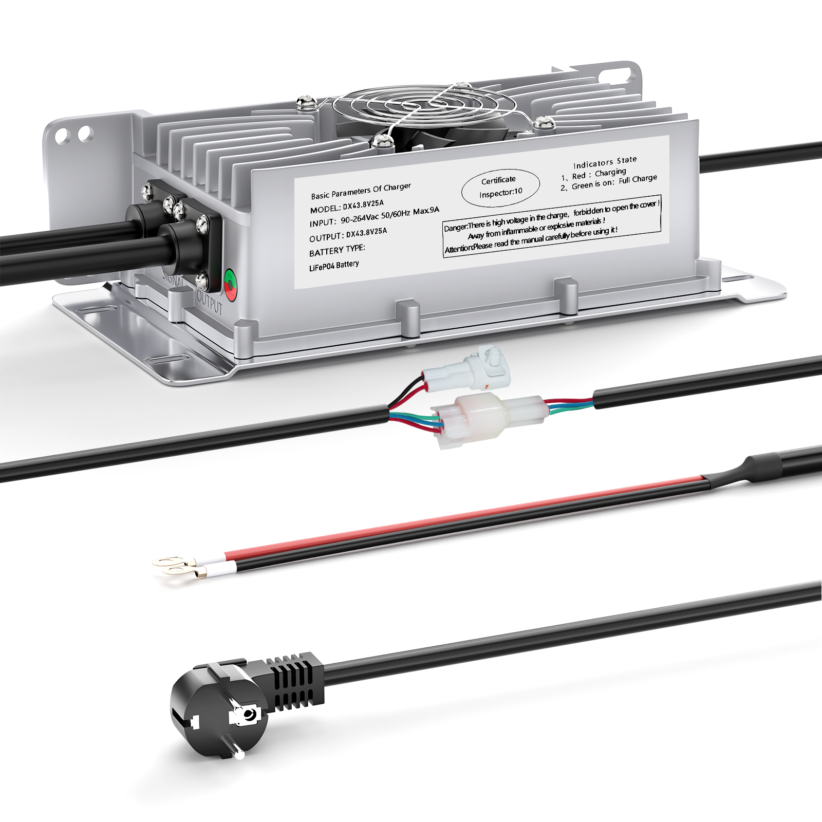 Suraziki 36V 25A Lithium Lifepo4 Battery Charger, 43.8V Charging Voltage for 36V(38.4V) 12S Battery, Waterproof, 0V BMS Activation, with Locking Cable for Electric Vehicles, E-Bikes and Golf Carts