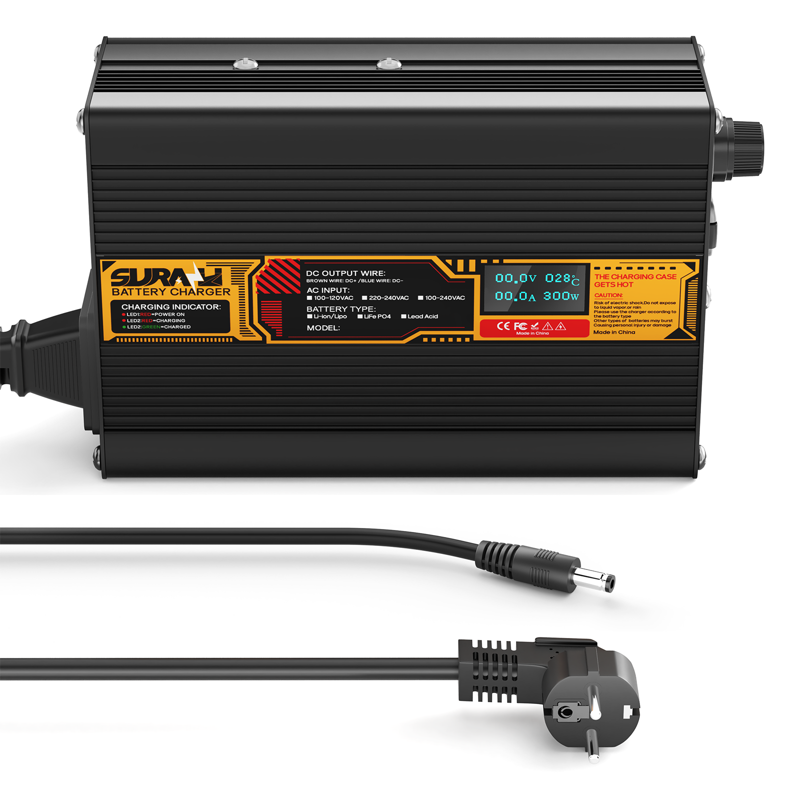 Suraziki Lead Acid Battery 60V 4A Battery Charger for 60V Lead Acid AGM GEL Deep Cycle and Auto Starting Batteries, LED Display, Full Protection，Aluminum alloy shell