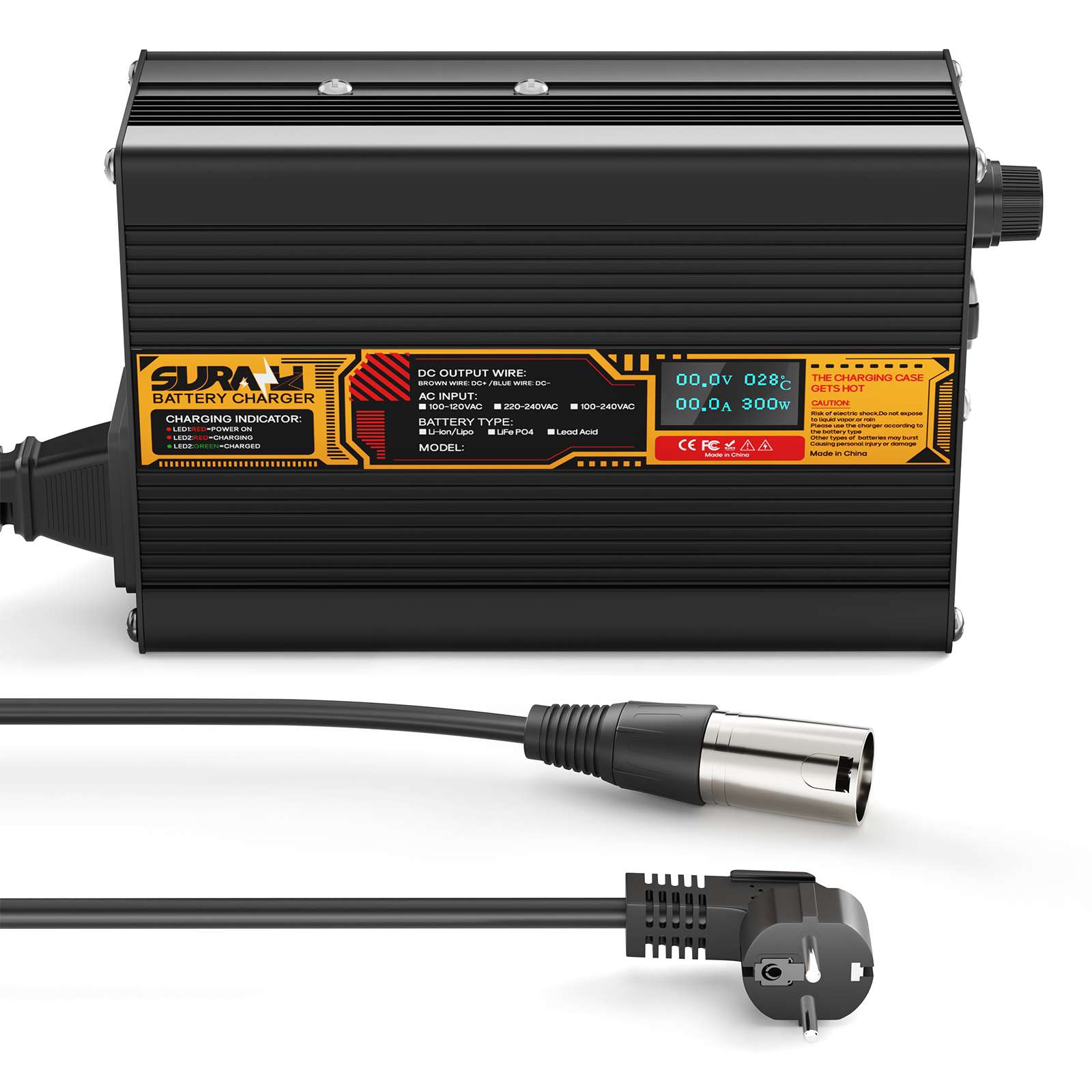 Suraziki Lead Acid Battery 72V 3A Battery Charger for 72V Lead Acid AGM GEL Deep Cycle and Auto Starting Batteries, LED Display, Full Protection，Aluminum alloy shell