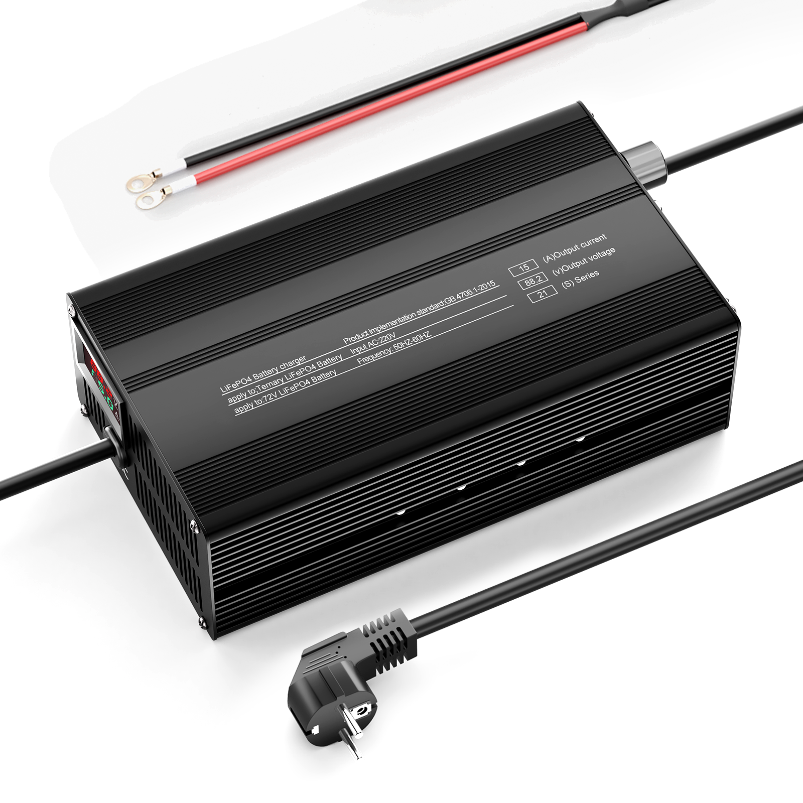 Suraziki 88.2V 1-15A Current Adjustable Lithium Battery Charger for 21S 77.7V Li-Ion/Ternary Lithium/Polymer Batteries, Ebike Scooter Battery Charger