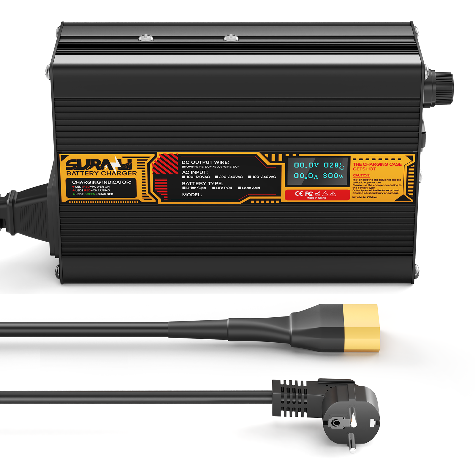 Suraziki Lead Acid Battery 72V 2A Battery Charger for 72V Lead Acid AGM GEL Deep Cycle and Auto Starting Batteries, LED Display, Full Protection，Aluminum alloy shell