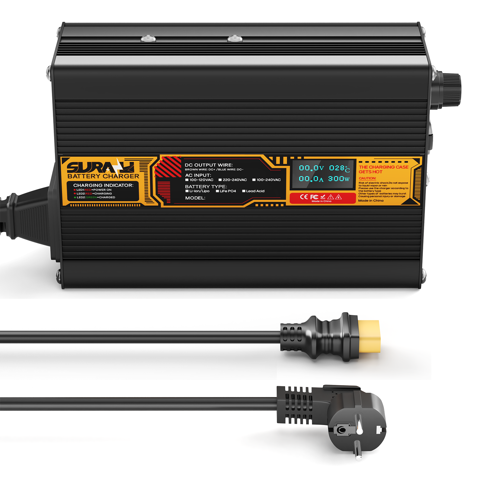 Suraziki LiFePO4 58,4 V 4 A Batterieladegerät für 48 V/51,2 V Lithium-Eisenphosphat-Batterien, LED-Anzeige, vollständiger Schutz