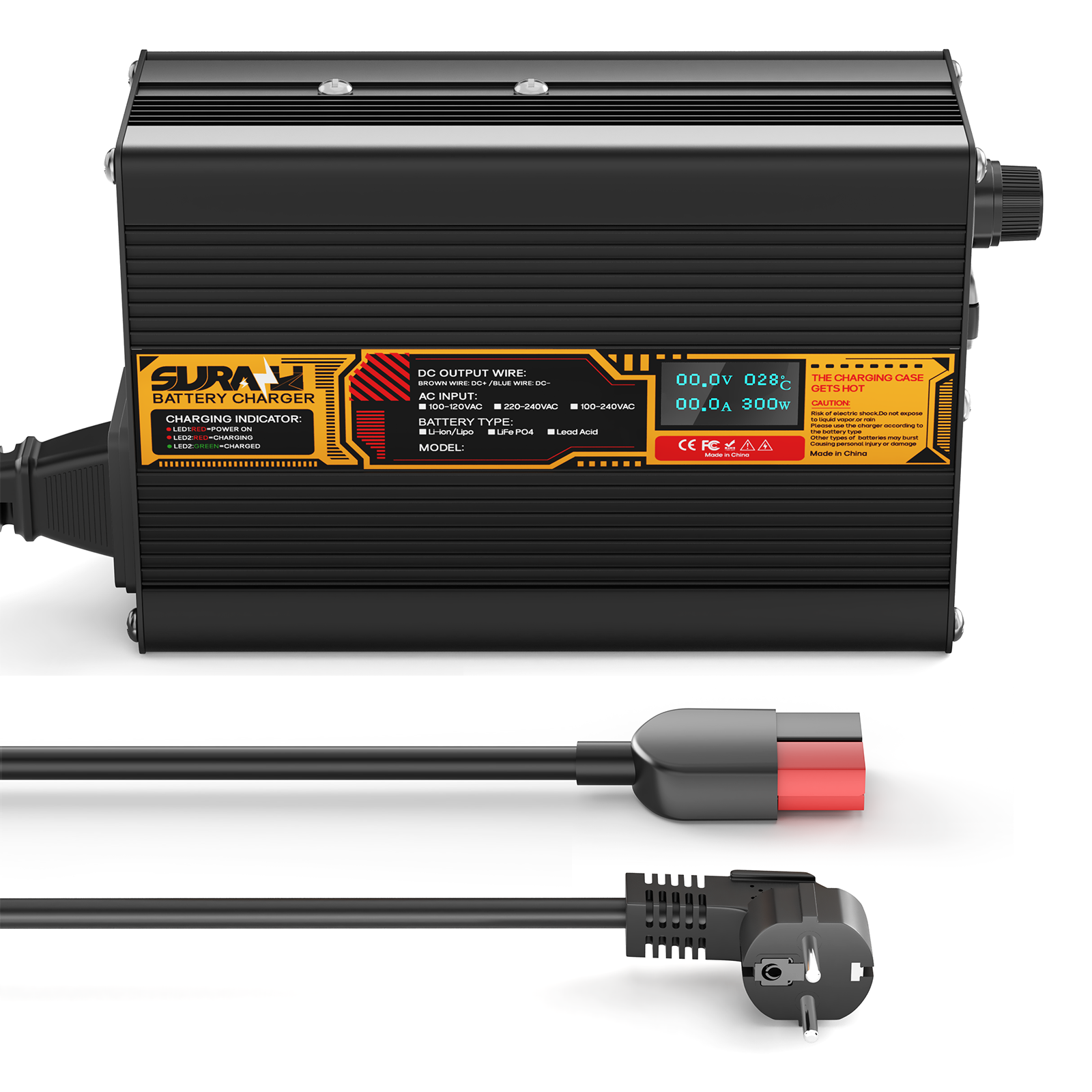 Suraziki Lead Acid Battery 24V 10A Battery Charger for 24V Lead Acid AGM GEL Deep Cycle and Auto Starting Batteries, LED Display, Full Protection，Aluminum alloy shell