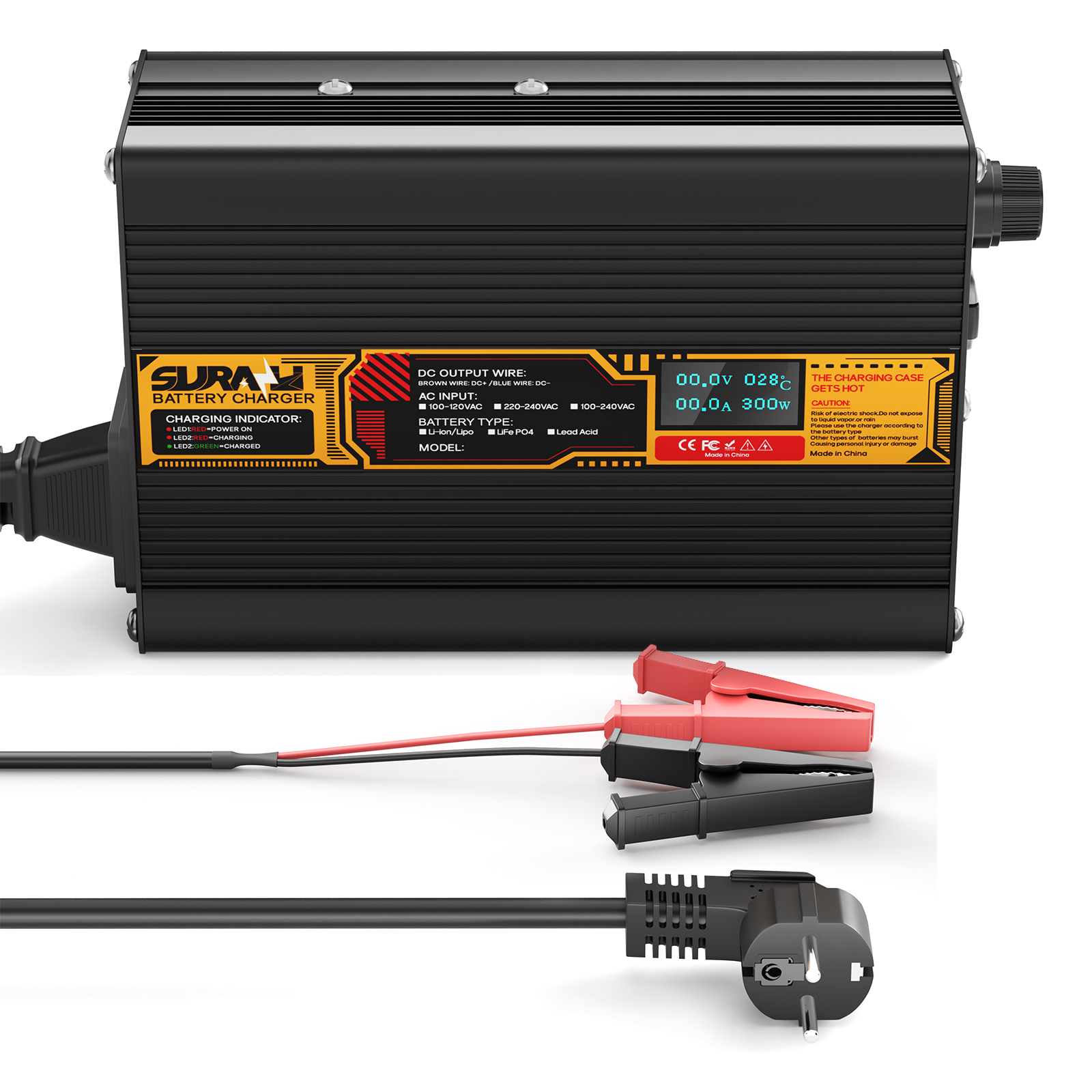 Suraziki Lead Acid Battery 60V 4A Battery Charger for 60V Lead Acid AGM GEL Deep Cycle and Auto Starting Batteries, LED Display, Full Protection，Aluminum alloy shell